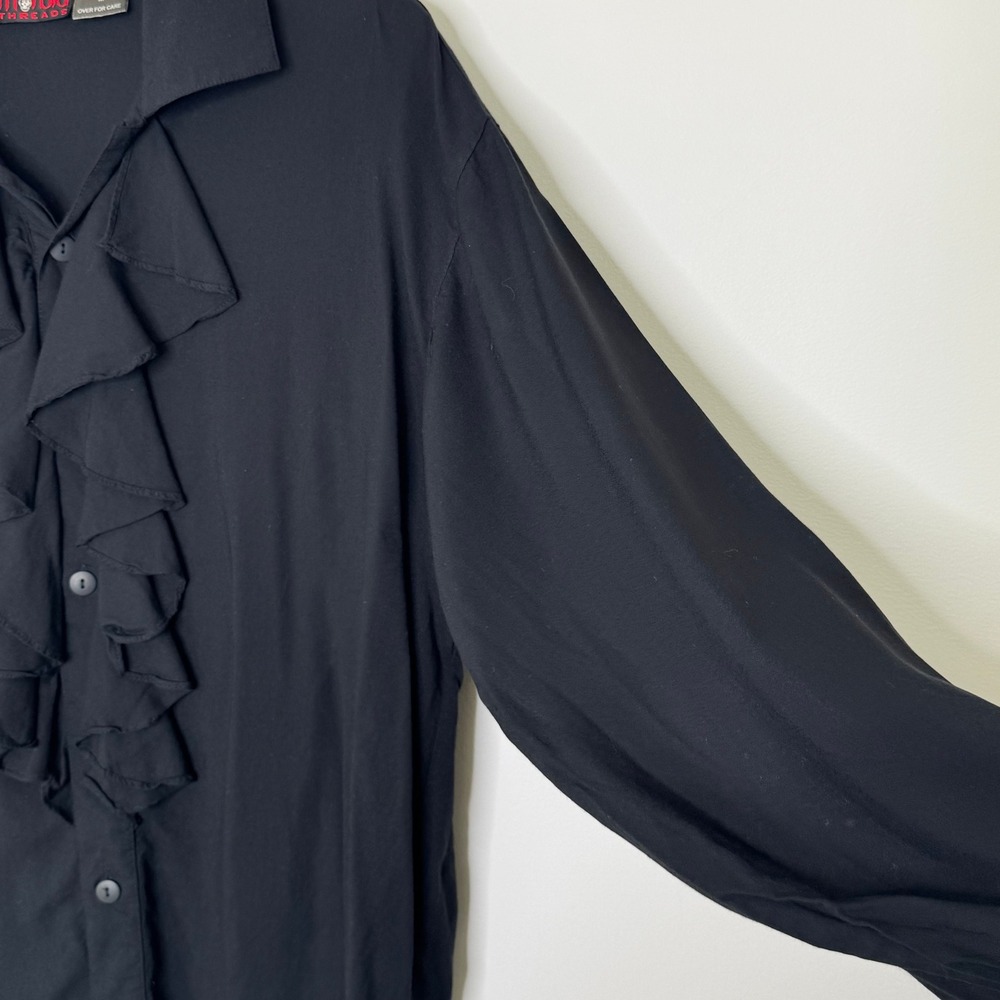 Morbid Threads Ruffle Front Pirate Shirt‎ Black Size Small - Picture 6 of 10